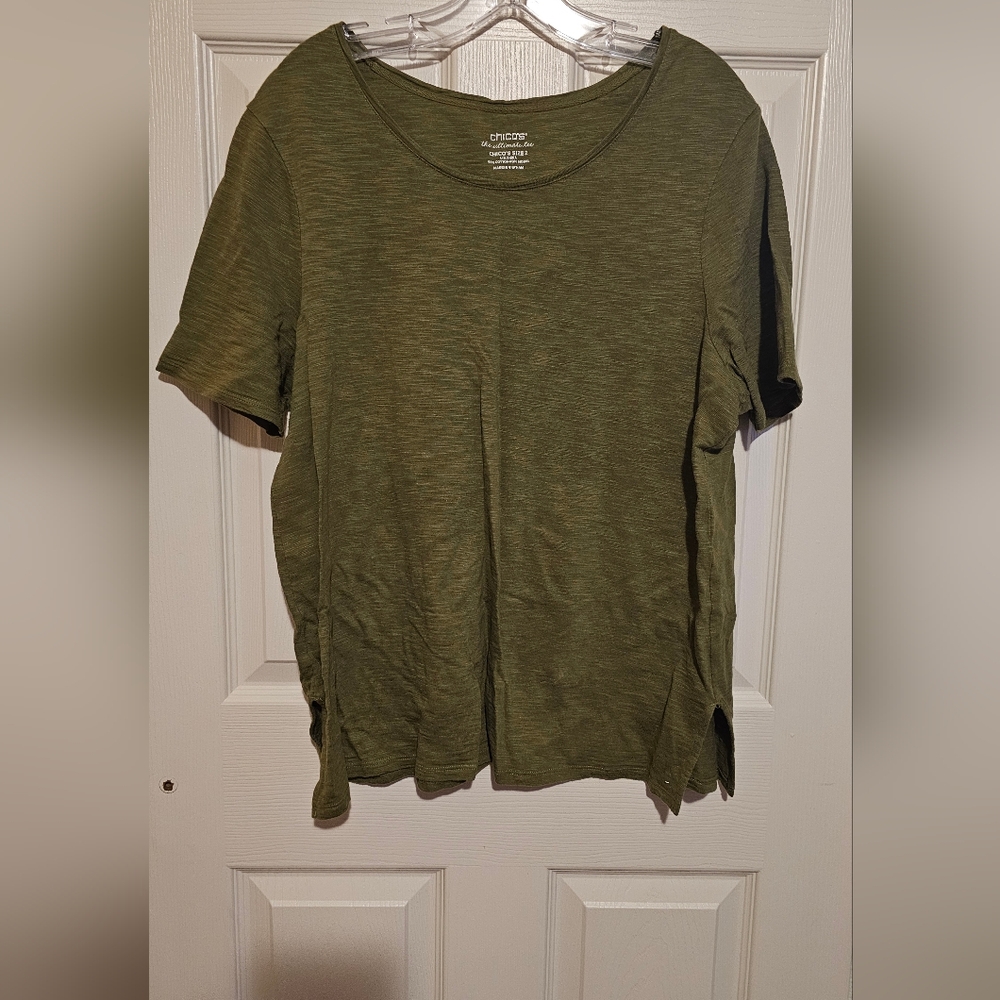 Chico's Sz 1 Olive Green Top Sz 1 *Large)